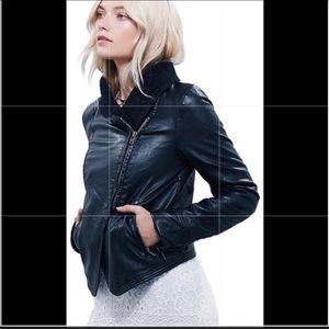 Free People Vegan Black Faux Leather Moto Jacket.